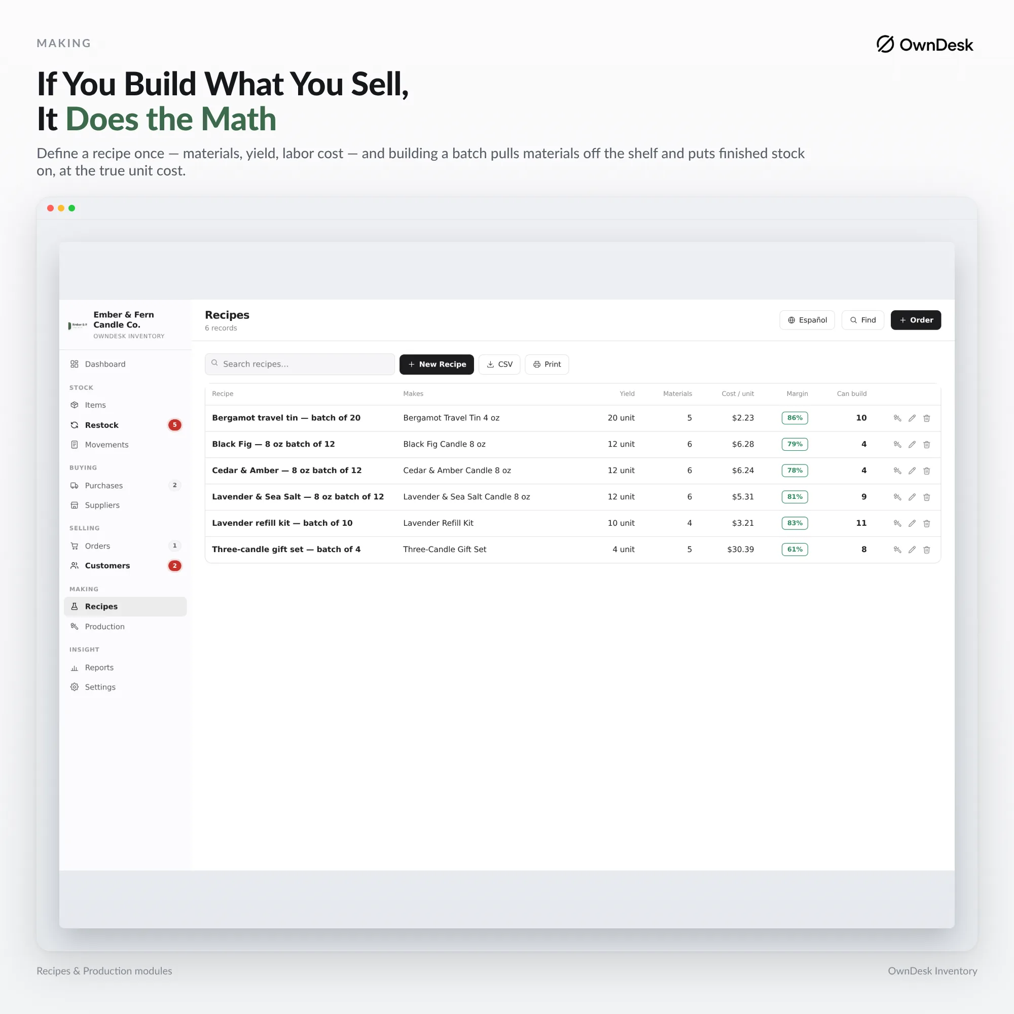 Work order tracking software: production run consuming components and posting finished stock